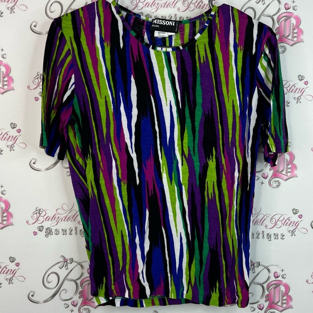 Missoni tshirt stripes made in Italy 🇮🇹 Vibrant Purple Green Short Sleeve Top